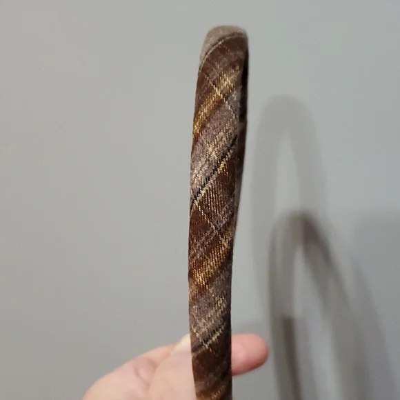 New boutique handmade plaid flexible headband brown/tan - Picture 3 of 5